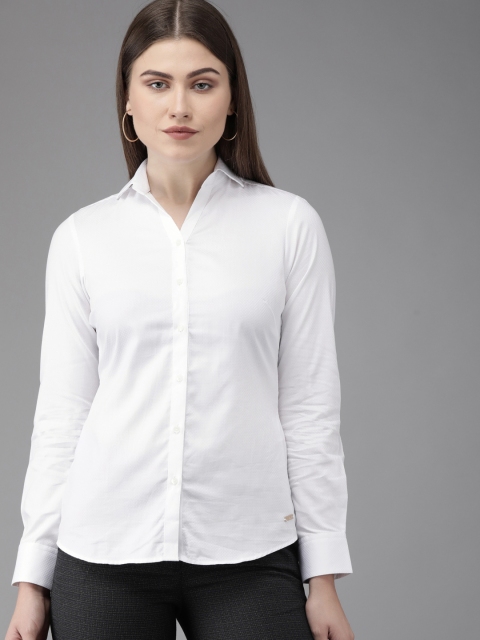 

Park Avenue Woman White Slim Fit Self Design Formal Shirt