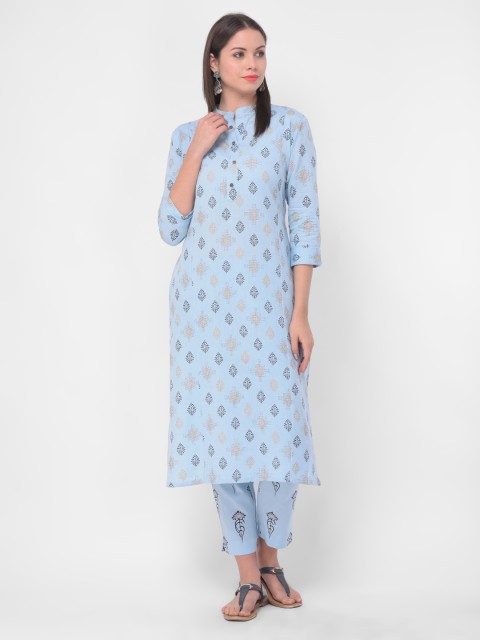 

aayusika Women Blue & Beige Printed Kurti with Trousers