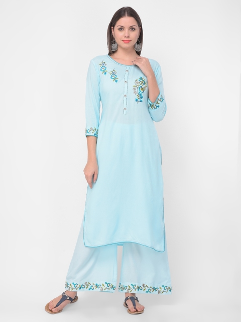 

aayusika Women Blue Embroidered Kurti with Palazzos