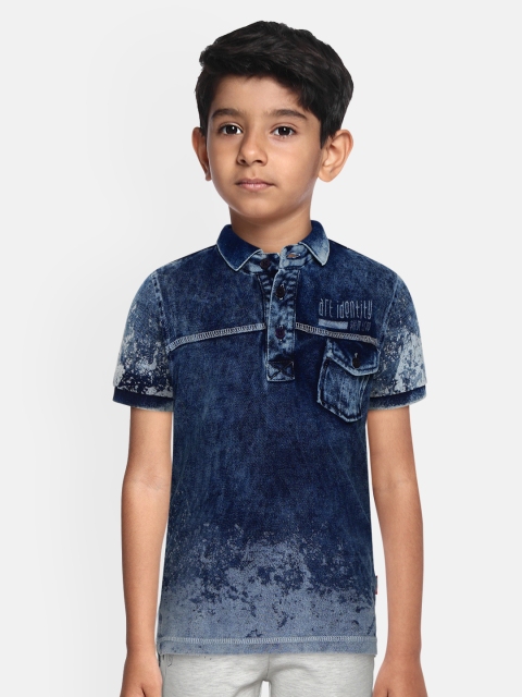 

Palm Tree Boys Navy Blue Tie Dye Polo Collar Pure Cotton T-shirt