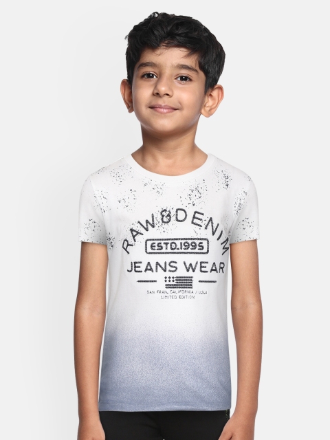 

Palm Tree Boys White & Blue Abstract Gradient Print Round Neck Pure Cotton T-shirt