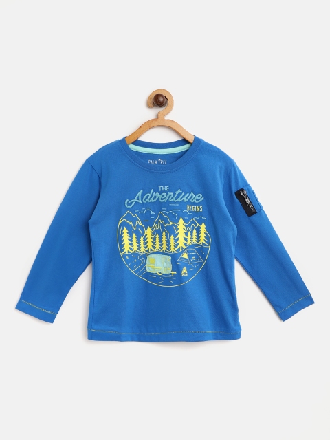 

Palm Tree Boys Blue & Yellow Printed Round Neck T-shirt