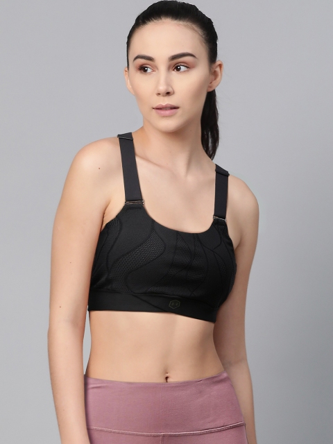 

UNDER ARMOUR Black Self Design Rush Vent Mid Jacquard Sports Bra 1352174-001