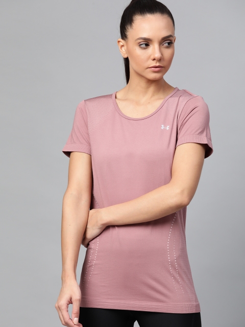 

UNDER ARMOUR Women Pink Printed Heat Gear Seamless Short Sleeve