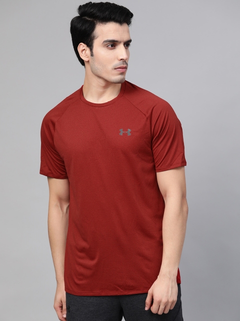 

UNDER ARMOUR Men Maroon Woven Design Tech 2.0 Training or Gym T-shirt