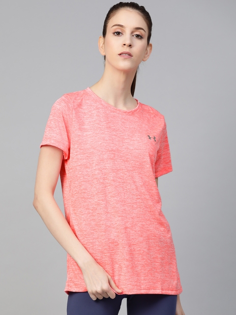 

UNDER ARMOUR Women Peach-Coloured Self-Design Tech Twist Training T-Shirt