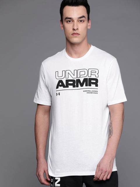 

UNDER ARMOUR Men White & Black Baseline Wordmark Basketball T-shirt