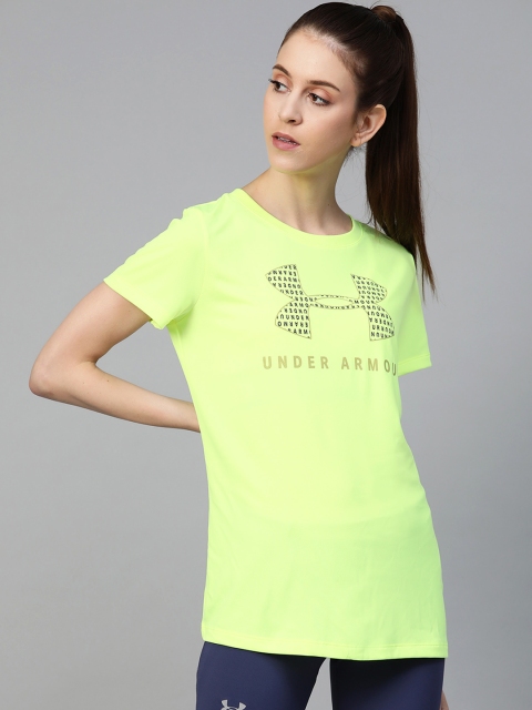 

UNDER ARMOUR Women Fluorescent Green Tech Logo Graphic Print T-Shirt