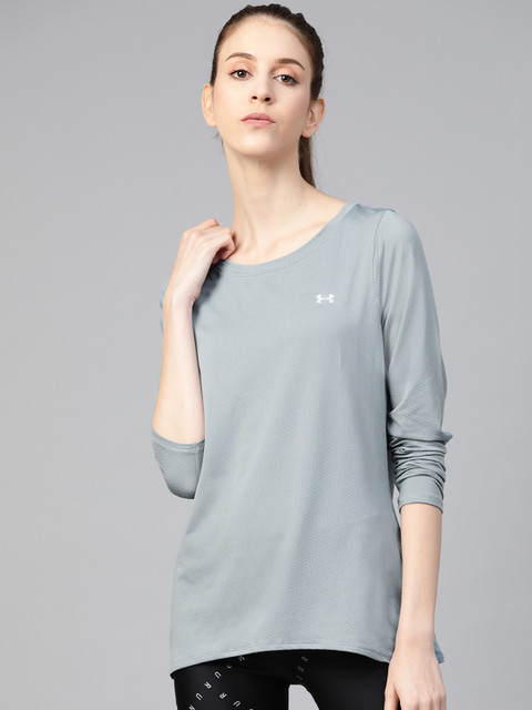 

UNDER ARMOUR Women Grey Self-Design HeatGear T-Shirt