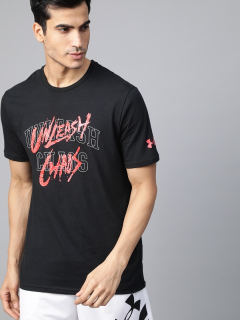 

UNDER ARMOUR Men Black & Neon Pink Printed Unleash Chaos Basketball T-shirt