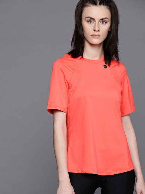 

UNDER ARMOUR Women Neon Orange Rush Slim Fit Solid T-Shirt