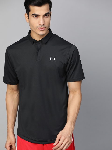 

UNDER ARMOUR Men Black Self Design Iso Chill Polo Collar Golf T-Shirt