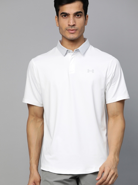 

UNDER ARMOUR Men White Loose Fit Textured Iso-Chill Polo Golf T-shirt