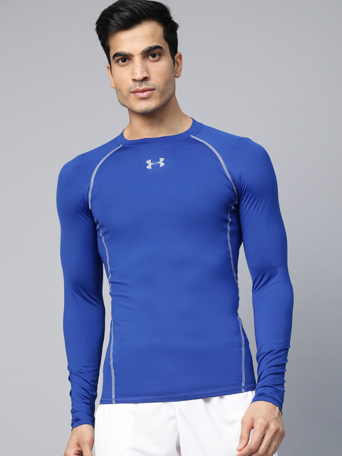 

UNDER ARMOUR Men Blue Solid HeatGear Compression Training or Gym T-Shirt