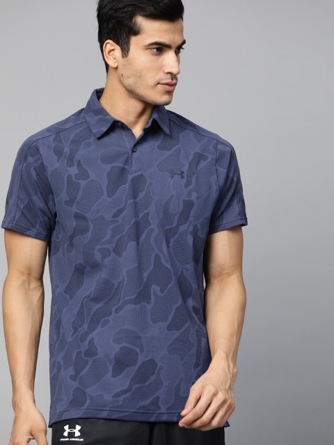 

UNDER ARMOUR Men Navy Blue Loose Fit Self Design Vanish Jacquard Polo Golf T-Shirt