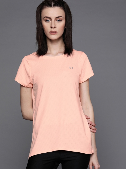 

UNDER ARMOUR Women Peach-Coloured HeatGear Armour Self-Design T-Shirt