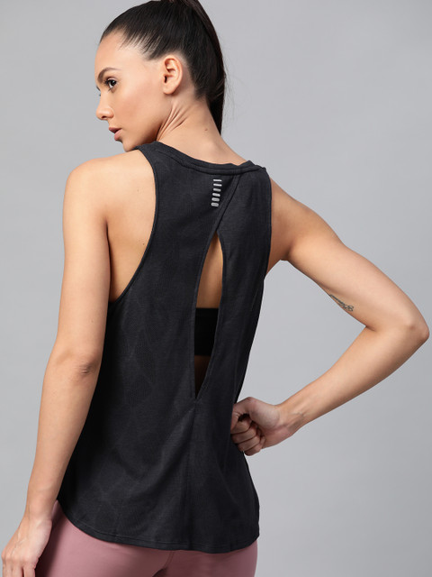 

UNDER ARMOUR Women Black Self Design Heat Gear Streaker 2.0 Shift Tank T-Shirt