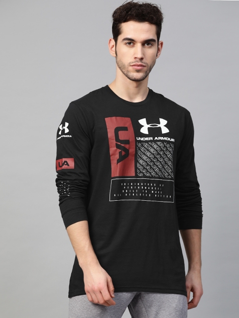 

UNDER ARMOUR Men Black & White Brand Print Multi Logo T-shirt