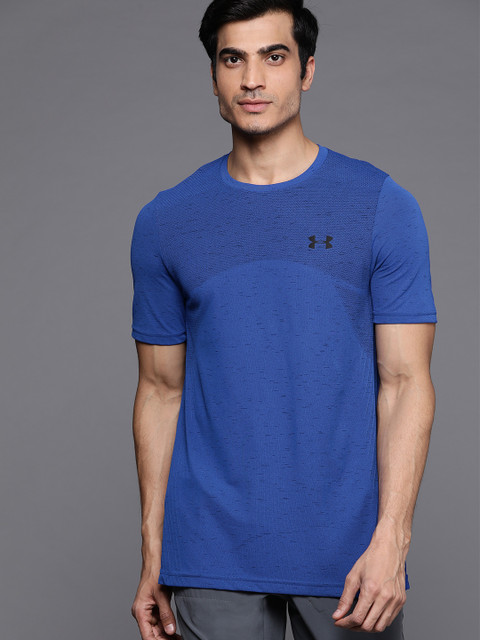 

UNDER ARMOUR Men Blue Self-Design Seamless Fitted Training T-shirt