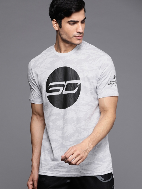 

UNDER ARMOUR Men Grey SC30 Camouflage Print Logo Basketball T-Shirt