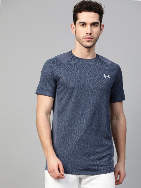 

UNDER ARMOUR Men Navy Blue Printed MK1 Jacquard Round Neck Gym T-shirt