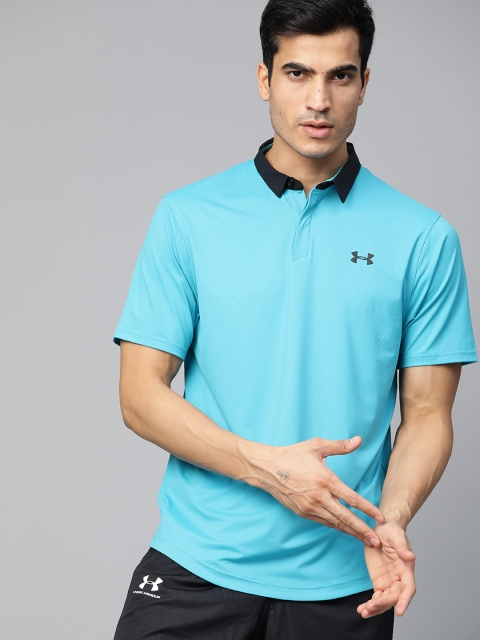 

UNDER ARMOUR Men Teal Blue Loose Fit Textured Iso-Chill Polo Golf T-shirt