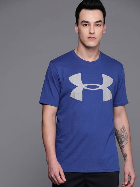 

UNDER ARMOUR Men Blue Big Logo Reflective Short Sleeve Training T-shirt