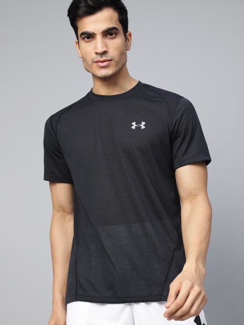 

UNDER ARMOUR Men Black Self-Striped Streaker 2.0 Shift Crew Running T-shirt