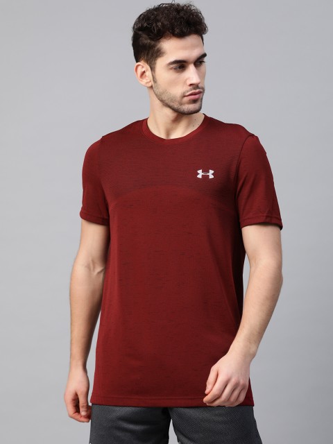 

UNDER ARMOUR Men Maroon Self Design Seamless Gym T-shirt
