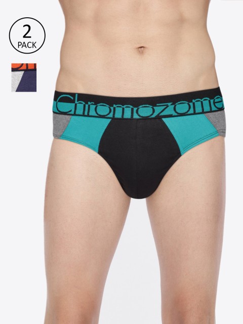 

Chromozome Men Set Of 2 Colourblocked Briefs, Black