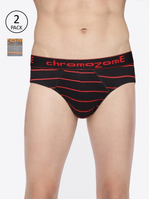 

Chromozome Men Pack of 2 Striped Basic Briefs BC05, Black