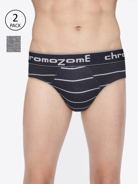 

Chromozome Men Pack of 2 Striped Basic Briefs BC05, Navy blue