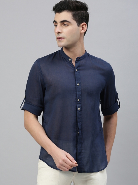 

Cottonworld Men Navy Blue Regular Fit Solid Casual Shirt