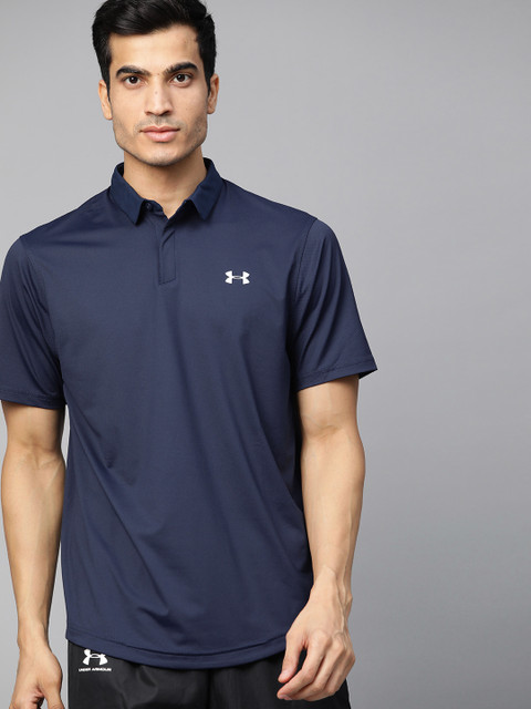 

UNDER ARMOUR Men Navy Blue Loose Fit Textured Iso-Chill Polo Golf T-shirt