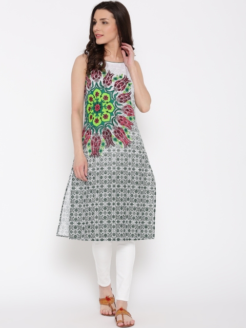 

Aurelia Off-White & Green Printed Kurta