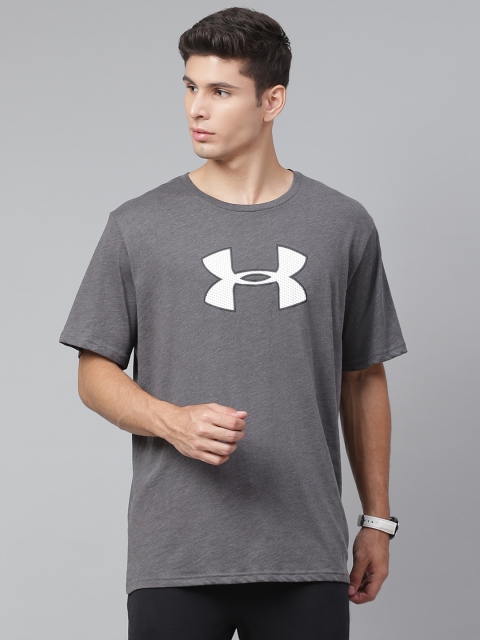 

UNDER ARMOUR Men Charcoal Grey & White Big Brand Logo Short Sleeves T-shirt
