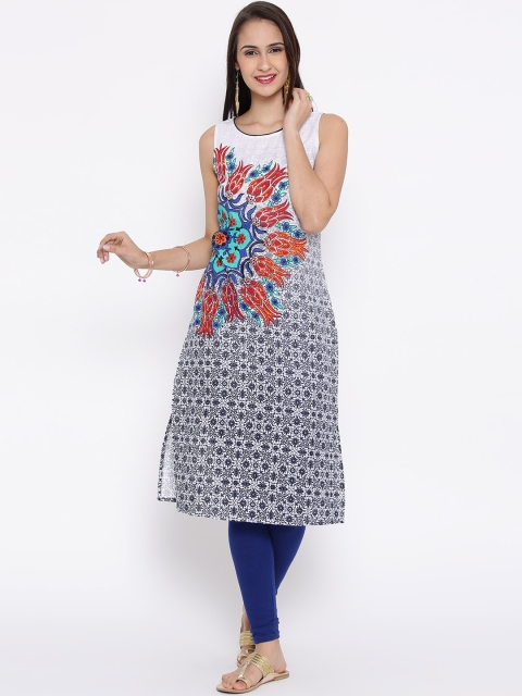 

Aurelia Off-White & Navy Printed Kurta