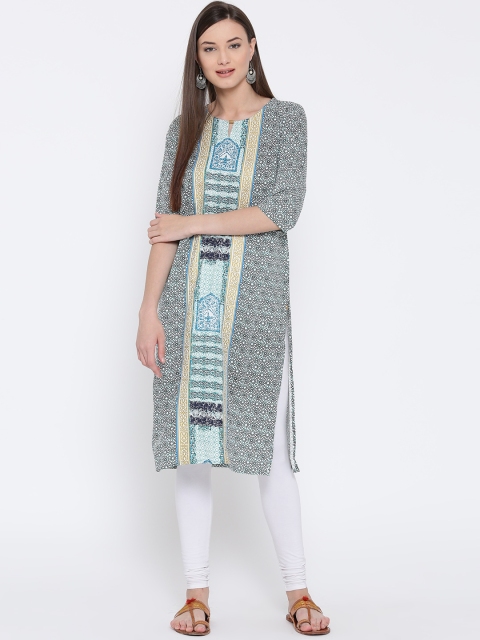 

Aurelia Off-White & Black Printed Kurta