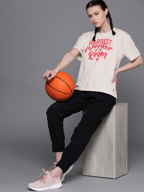 

UNDER ARMOUR Women Off-White & Coral Pink Printed Project Rock Customize T-shirt