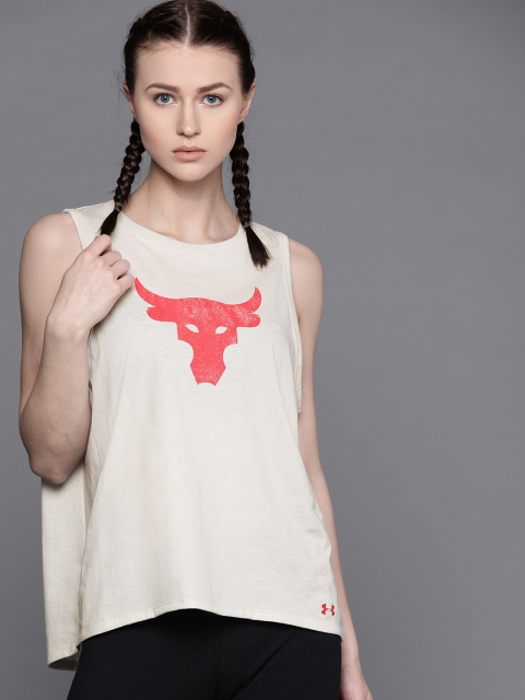 

UNDER ARMOUR Women Off-White & Red Printed Project Rock Bull HeatGear Tank Top
