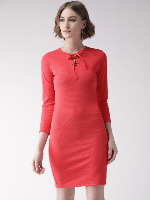 

U&F Women Pink Self Design Sheath Dress