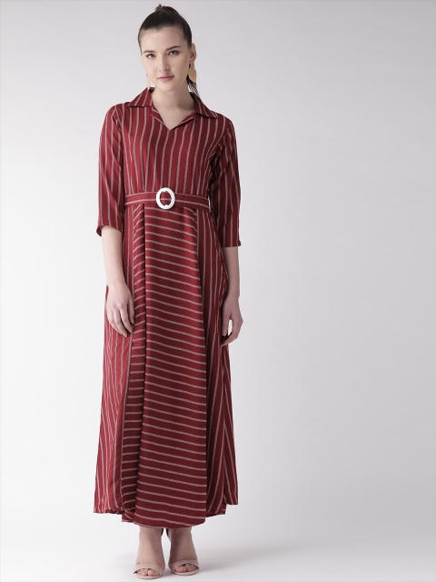 

U&F Women Maroon & White Striped Maxi Dress