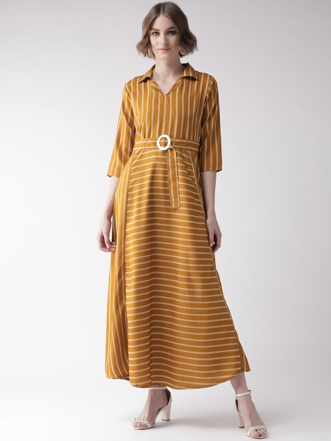 

U&F Women Mustard Yellow & Off-White Striped Maxi Dress