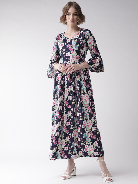 

U&F Women Navy Blue & White Printed Maxi Dress