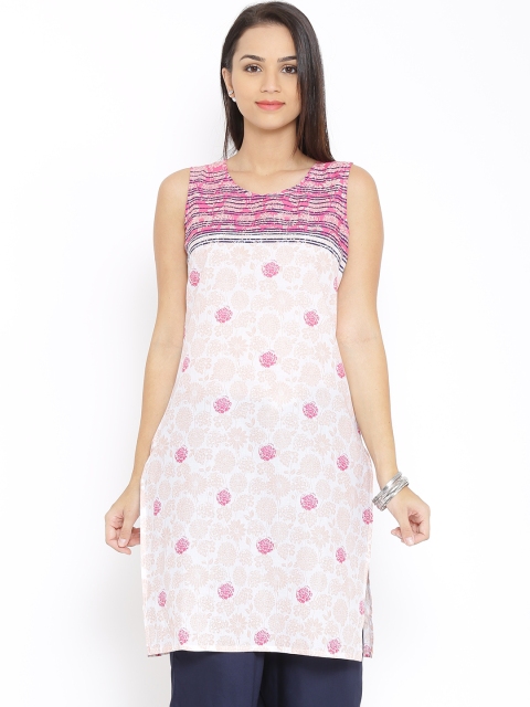 

Aurelia Off-White & Pink Floral Print Kurta