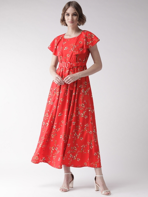 

U&F Women Red & Green Printed Maxi Dress