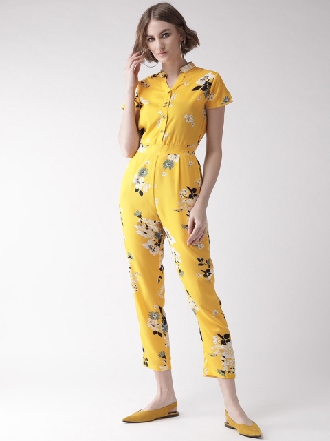 

U&F Women Yellow & Off-White Printed Basic Jumpsuit