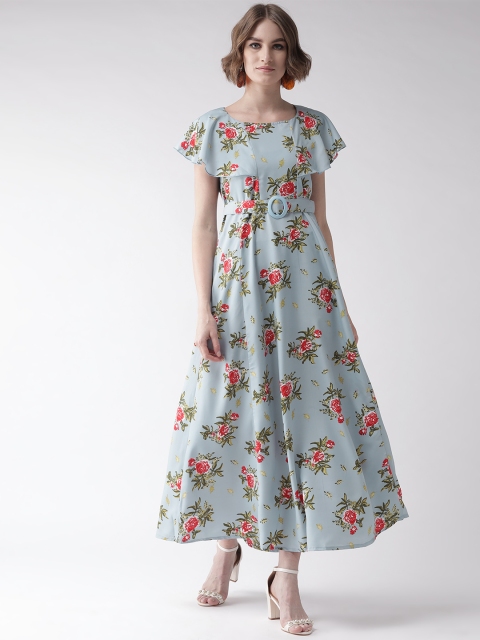 

U&F Women Grey & Red Printed Maxi Dress