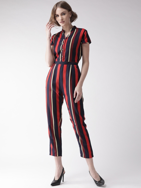 

U&F Women Navy Blue & Red Striped Basic Jumpsuit