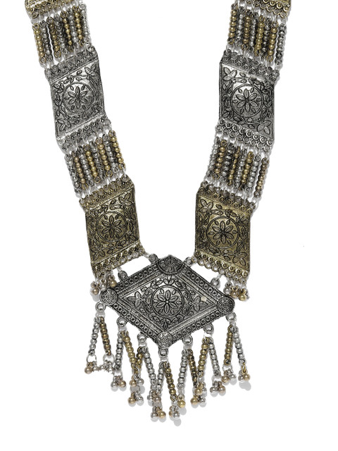 

Fida Silver-Toned & Gold-Toned Tribal Necklace